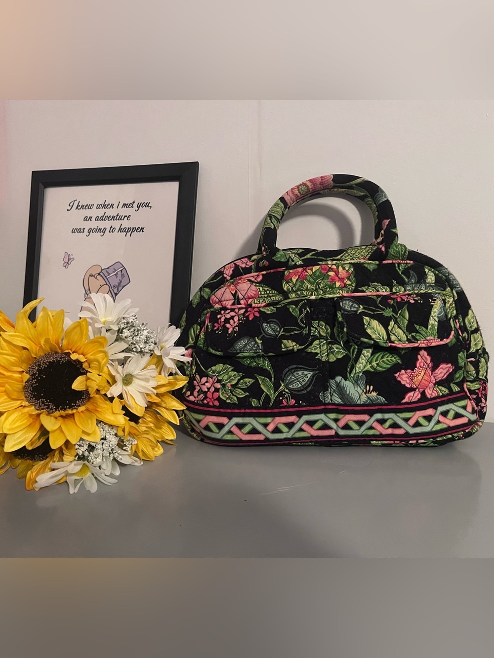 Vera Bradley Retired Floral Print Quilted Frame Satchel EUC